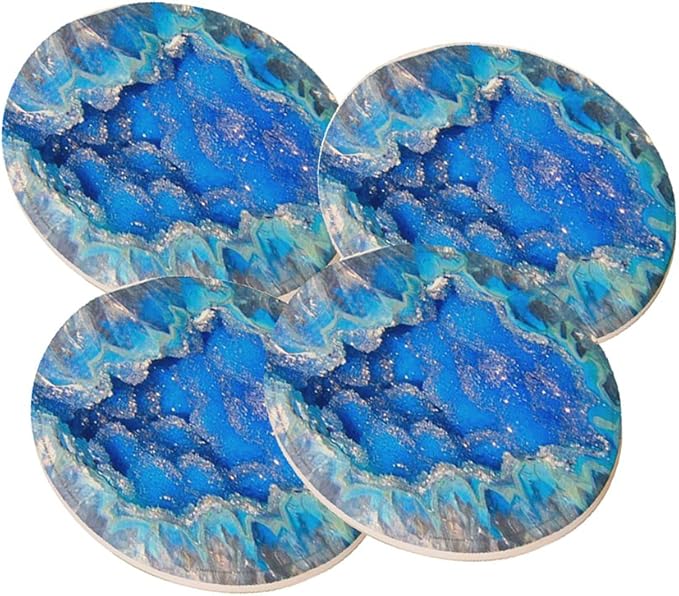 Geode Crystal Azure Design Sandstone Drink Coaster (set of
