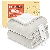 HOMLYNS LuxeHeat Heated Blanket Electric Blanket, Soft Flannel Sherpa Heated Throw, Heating Blanket with 5 Heat Settings, 3 hrs Timer Auto Shut Off (50x60 inches, Cream)