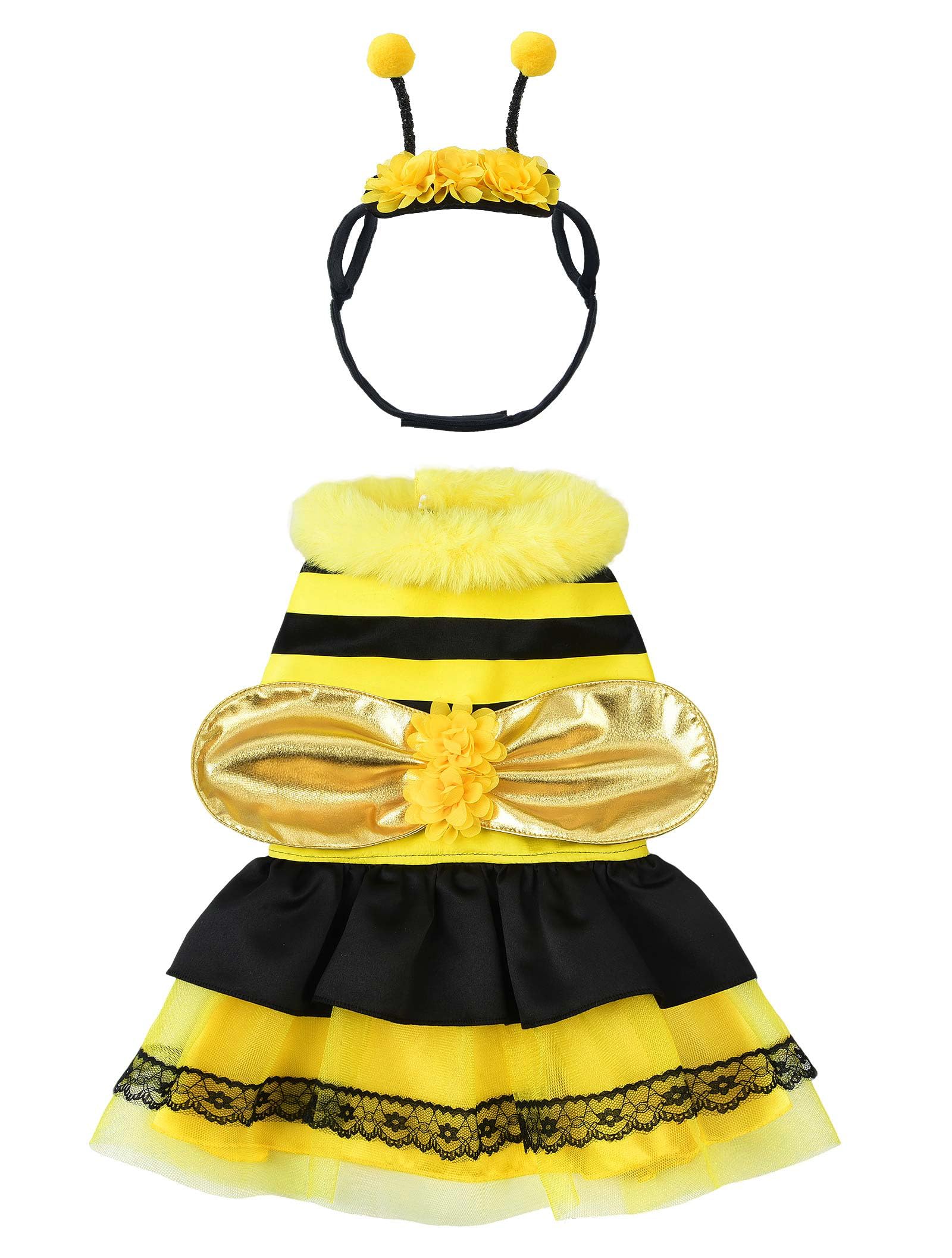 Photo 1 of Relibeauty Dog Bee Costume, Cute Cat Bumblebee Dress with Headband and Wings for Halloween Themed Party, Yellow, XL