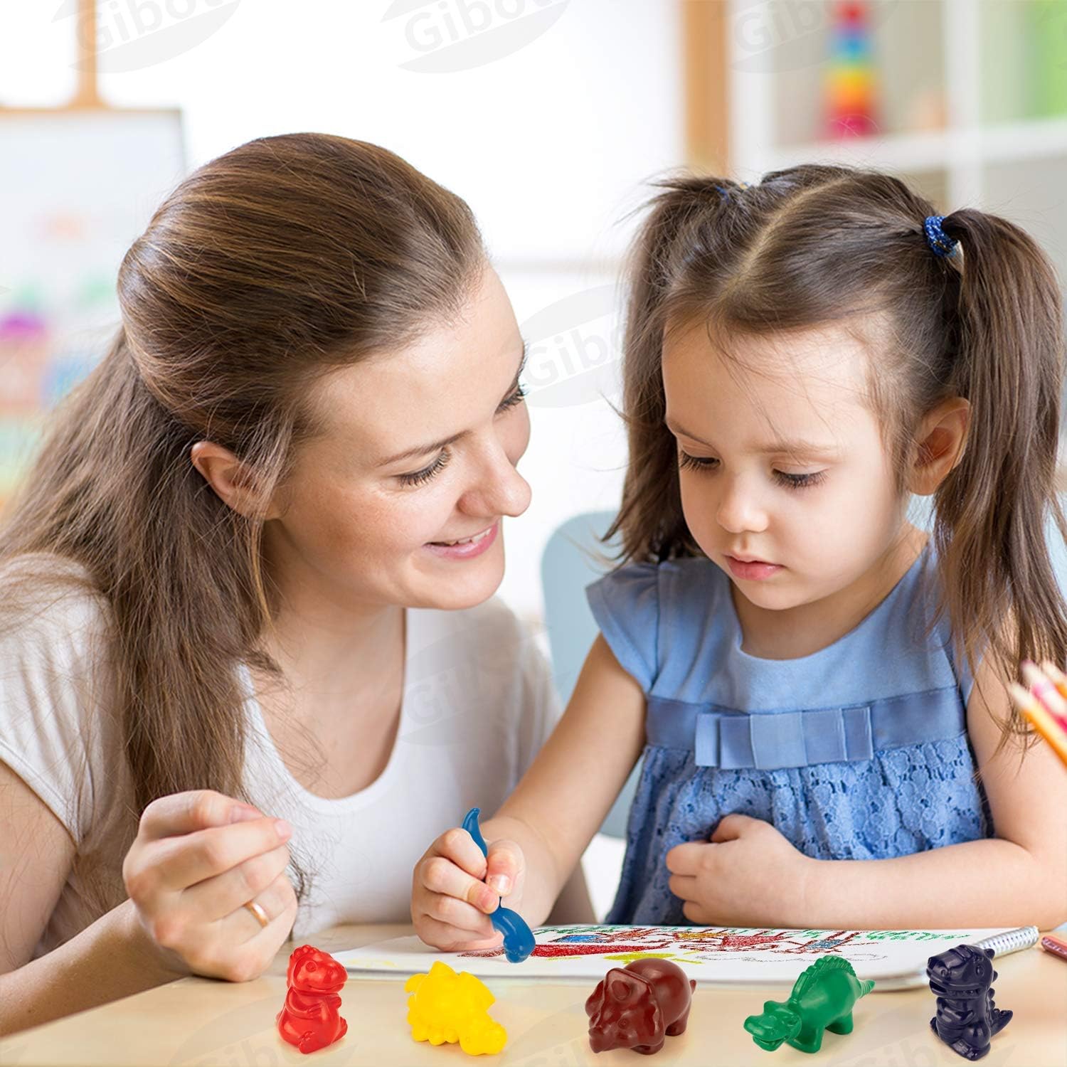 Gibot 6 Colors Dinosaur Toddlers Crayons Palm Grip Crayons Non Toxic Washable Paint Crayons Toys for Kids, Baby, Children, Boys and Girls Birthday Gift (Random Color): Office Products