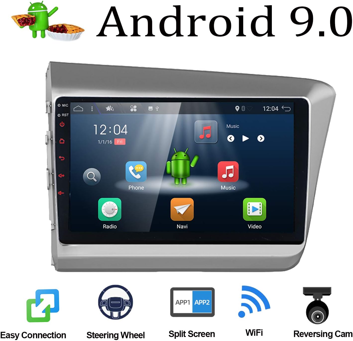 Android 7.1 Double Din 9 Inch 2G RAM Car Stereo for Honda Civic 2012 GPS Navigation Radio with WiFi Bluetooth Mirror Link USB DAB FM AM 1080P Video Free Camera & Canbus
