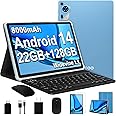 2025 Android 14 Tablet 10 inch Octa-Core Tablets with 22GB RAM+128GB ROM(Expand to 1TB),8000mAh Large Battery,1280x800 IPS HD Touch Screen,Support Widevine L1,Keyboard & Mouse Included-Metal Blue