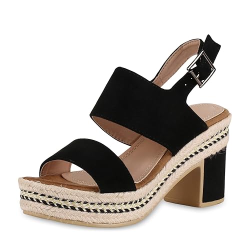 SCARPE VITA Damen Plateau Sandaletten mit Blockabsatz Bast Ethno