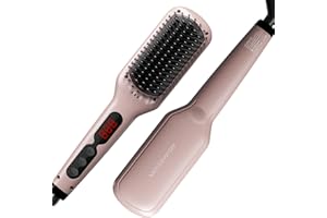 MEGAWISE Pro Ceramic Ionic Hair Straightener Brush for Home Salon | MCH Fast 20s Heating Tech with Auto-Off Safety | Anti-Scald with Universal Dual Voltage | Rotatable Power Cord
