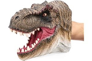 GEMINI&GENIUS Tyrannosaurus Rex Dinosaur Hand Puppet for Boys Gift 3-12, Dinosaur Puppet Battle Toy, T-Rex Head Party Role Play Game, Realistic Soft Rubber Bath Toy