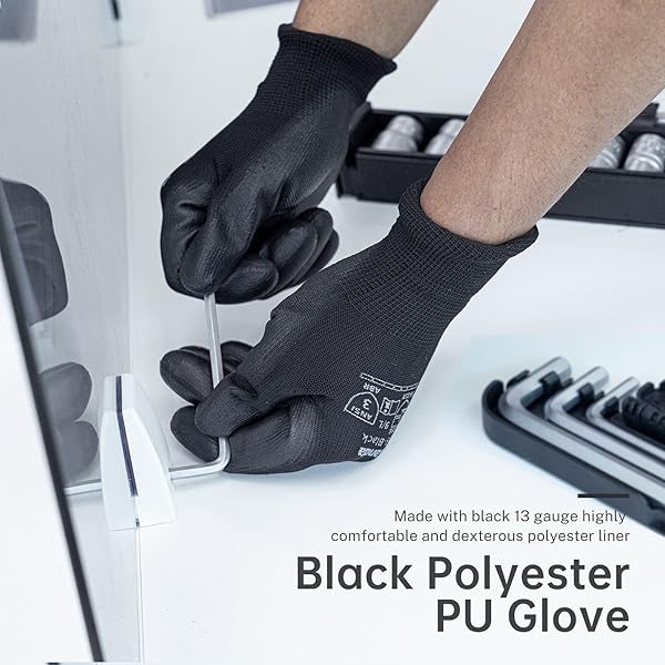ANDANDA SAFETY WORK GLOVES, SEAMLESS KNIT GARDENING GLOVES WITH PU COATED, IDEAL WORK GLOVES MEN FOR GENERAL WORK, WAREHOUSE, GARDEN, BLACK M-24 PAIRS
