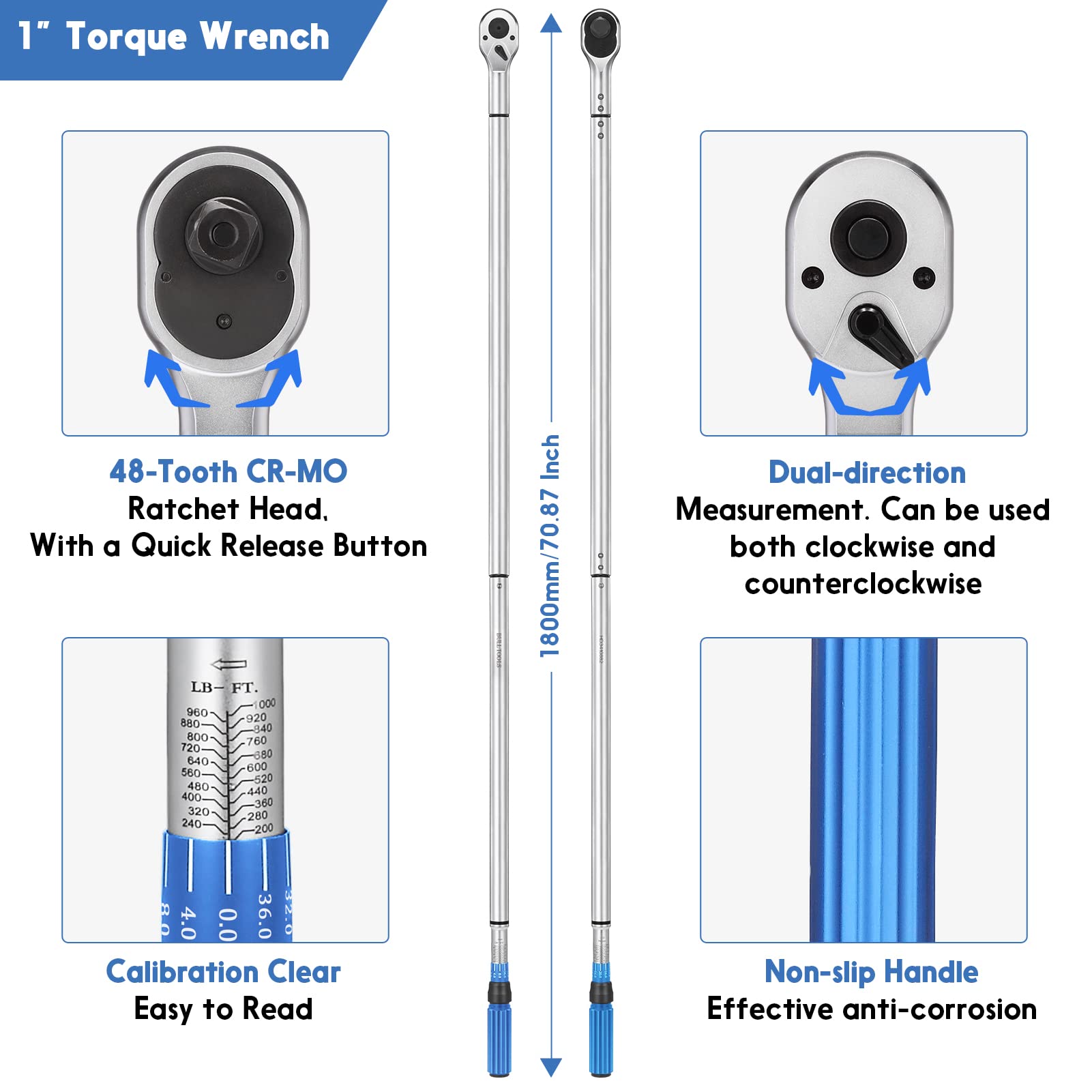 Mua BULLTOOLS 1-Inch Drive Click Torque Wrench, Dual-Scale Adjustable ...
