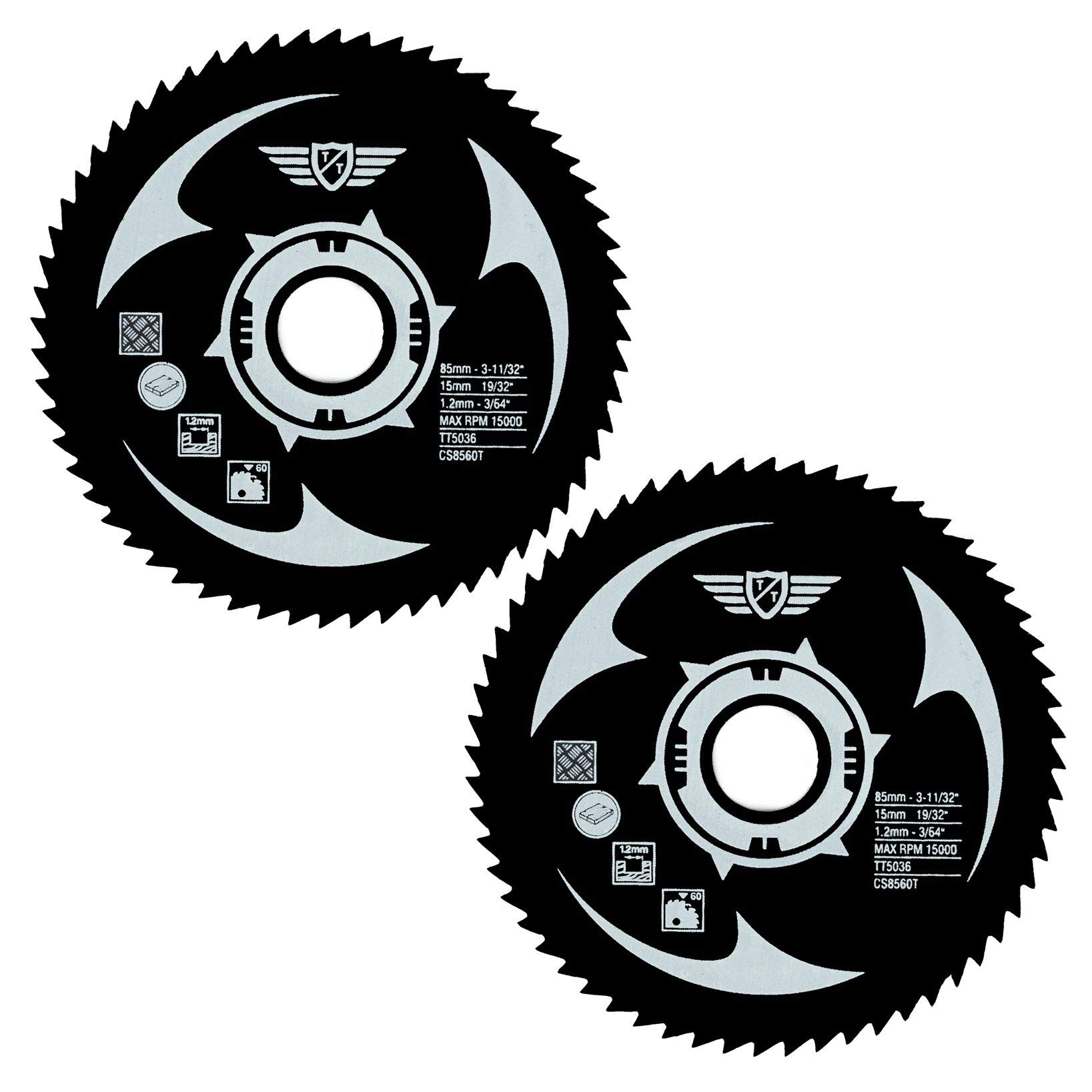2 x TopsTools CS8560T_2 85mm 60T 15mm Bore HSS Saw Blades