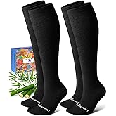 Lalapapa Bamboo Viscose Compression Socks for Women Men 2 Pairs 15-20mmHg Knee High Compression Socks Travel Nurse