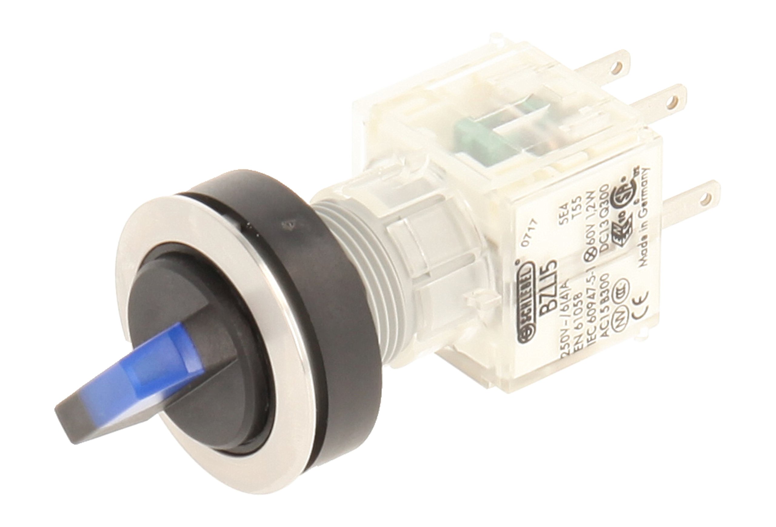 Club Selector, rastend, Stainless Steel, 23.001.276 2 Positions Momentary Contact Transmitter 1 N/O Contact With t5,5 K LED 24 V Blue Lamp Socket (Pack of 2)