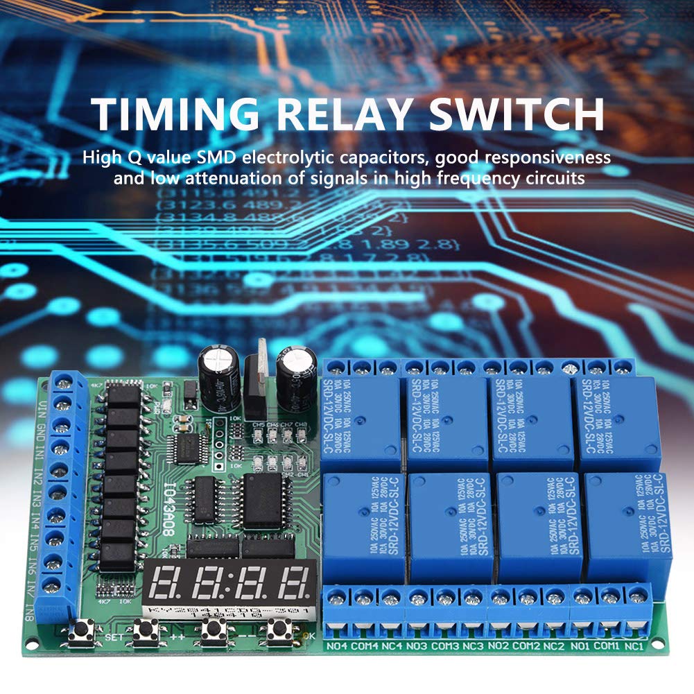 12V Timer Switch 8CH Infinite Cycle Multifunction DC Relay Module ON OFF with LED Display, relay