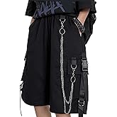 MEINVQIAOTI Black Cargo Pants for Women Street Harajuku Loose Straight Shorts Black Pants with Chains