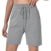 Auriviz Womens Sweat Shorts Loose Comfy Long Drawstring Lounge Bermuda Shorts with 3 Pockets
