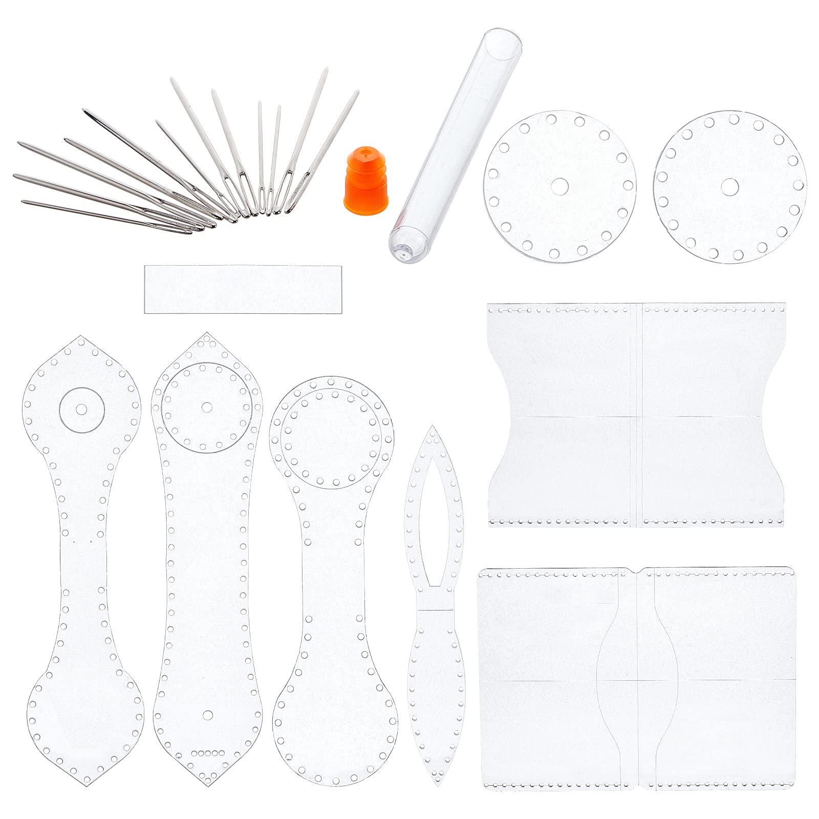 WADRON 9pcs Clear Acrylic Wallet Template Keychain Pattern Stencil 3 Sizes Sewing Needles Leather Purse Acrylic Key Pendant Template Set Hand Craft DIY Quilting Sewing Tool