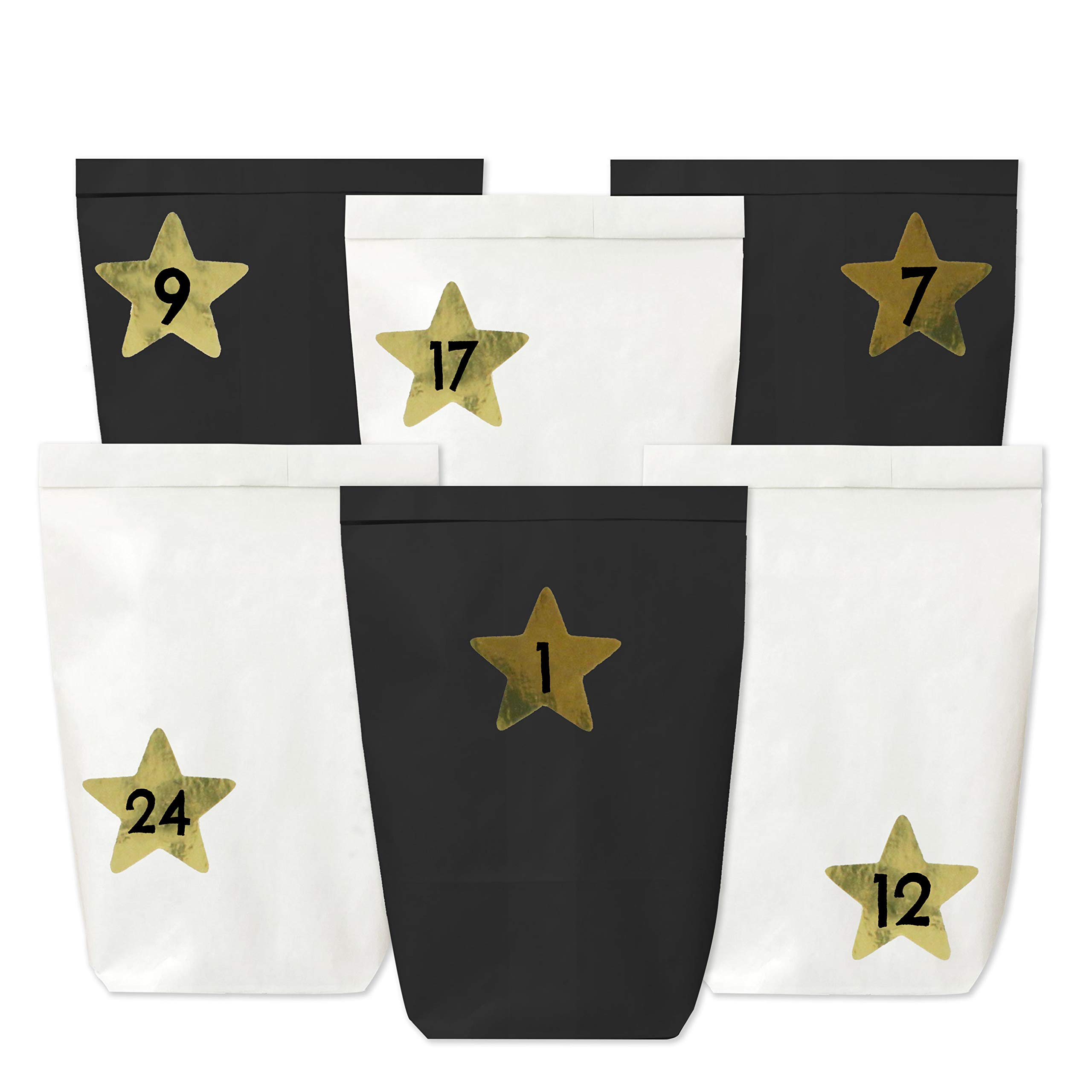 Papierdrachen Advent Calendar for filling - 24 paper bags with stickers - motif gold stars - 54