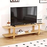 Tiita Bamboo TV Stand for 55 Inch TV, Entertainment Center with 2 Open Shelf, Mid Century Modern Media Console for Living Room, Bedroom, Wood