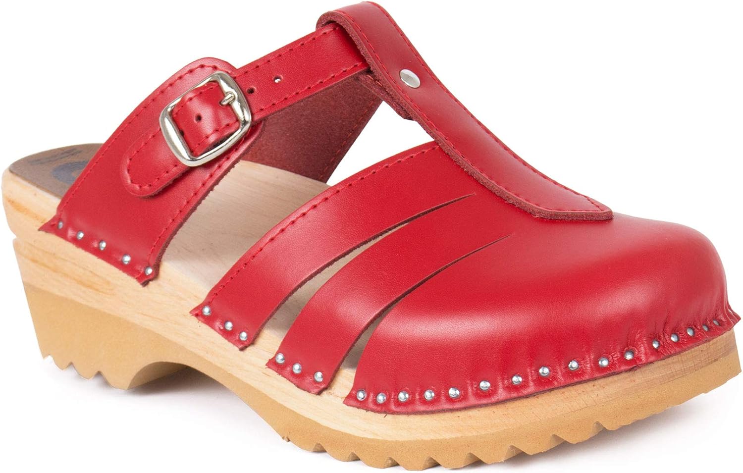 red closed toe mules