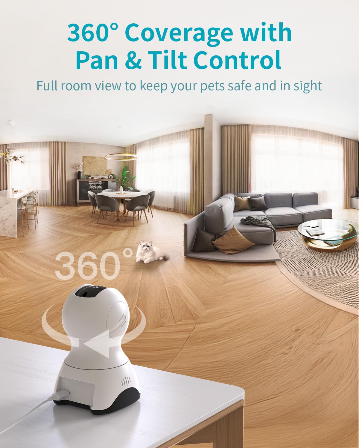 VIMTAG 2.5K Pet Camera Indoor with Phone App, 360° Dog Camera with Speaker, Indoor Cameras for Home Security, 5G/2.4G WiFi, Motion Tracking & AI Detection, 2-Way Audio, Night Vision, SD/Cloud Storage - View 2