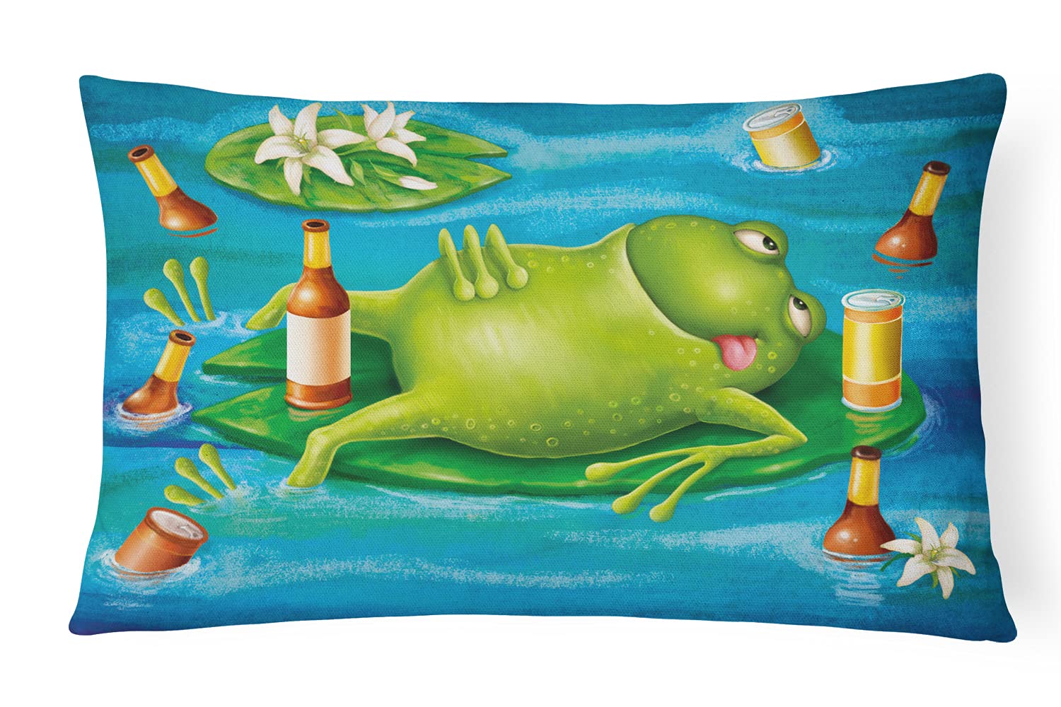 Caroline's Treasures Frog Drinking Beer Fabric Decorative Pillow APH0093PW1216