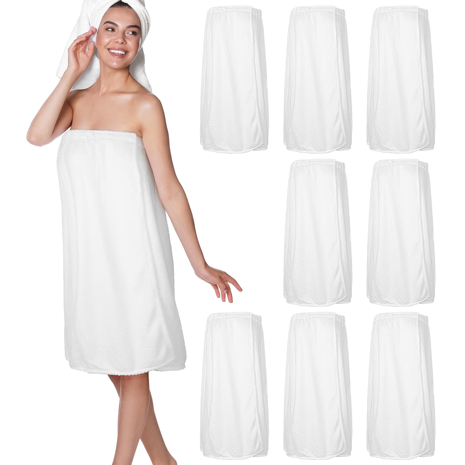 Photo 1 of Tigeen 8 Pcs Spa Wraps for Women,Wrap Around Towels Lightweight Spa Robes with Adjustable Closure and Elastic Top(White,Medium)