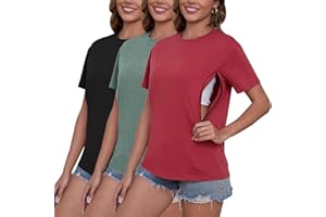Ecavus Women's 3-Pack Nursing Shirts for Breastfeeding with Hidden Zippers Loose Fit Maternity Tops