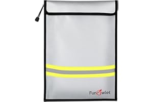 FUNOWLET Fireproof Waterproof Money Document Bag - 15" x 11" Upgraded Zipper Bags, Fire & Water Resistant Storage Organizer Pouch for A4 A5 Documents Holder,File,Cash,Jewelry,Passport,Tablet,Laptop (Gray)