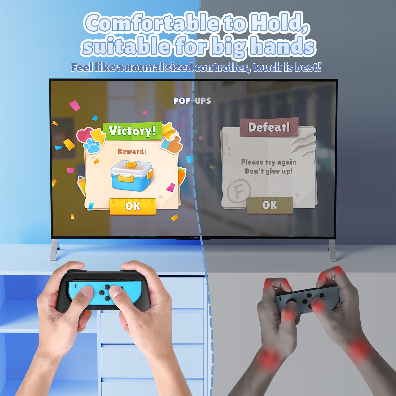 FASTSNAIL Grips Compatible with Nintendo Switch for Joy Con & OLED Model for Joycon, Wear-Resistant Handle Kit and Non-Slip Thumb Grips for Switch Joycon 1 Controller 2 Pack (Black)