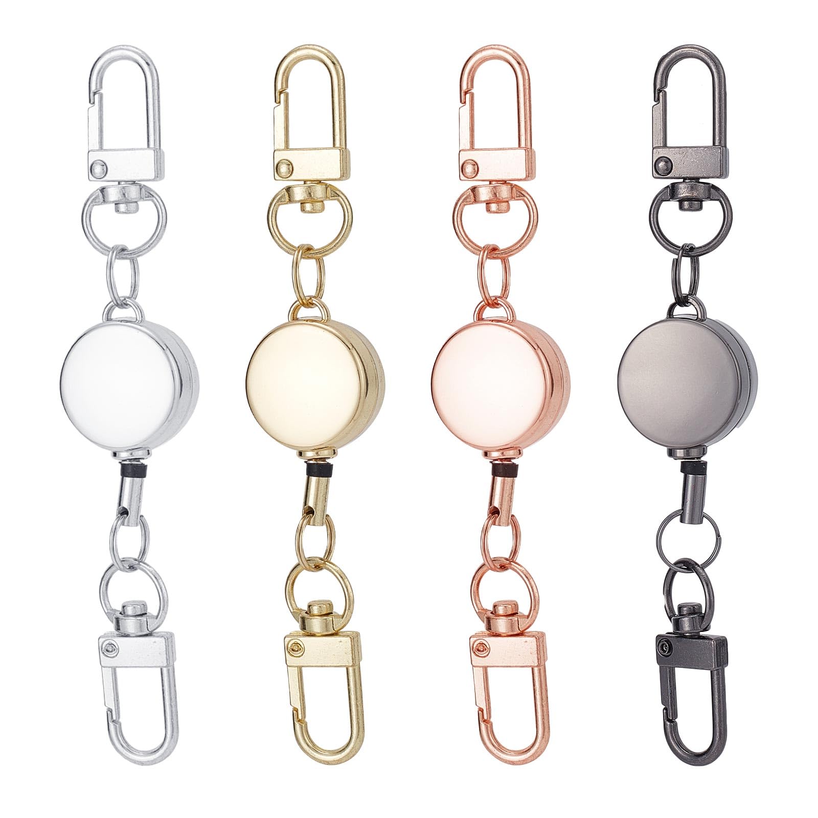 SUNNYCLUE 1 Box 4Pcs 4 Colors Retractable Keychain Retractable Badge Reel ID Badge Holders Retractable Badge Reel for ID Card Holders Women Students Teachers Staff Nurses Office Keychain Supplies