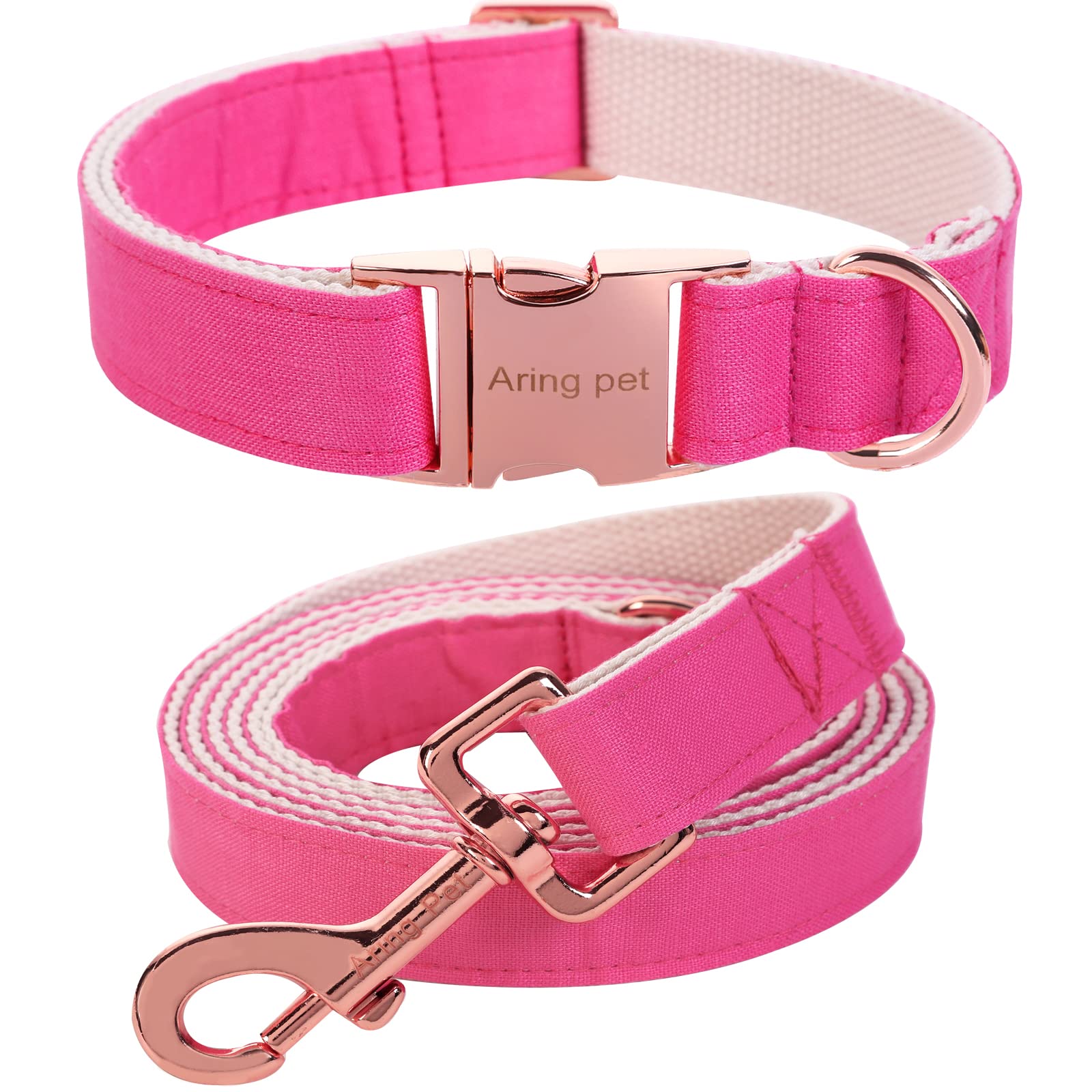 ARING PET Dog Collar and Leash Set, Cotton Dog Collar with Leash, Adjustable Red Dog Leash and Collars with Metal Buckle for Small Medium Large Boy and Girl Dogs
