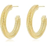 14K Gold Hoop Earrings Statement Gold Half Hoop Earrings Chunky Hoops Hypoallergenic Trendy Jewelry Valentine's Day Gifts for Women