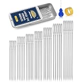 JNENERY Large Eye Sewing Needles 7Sizes Stainless Steel Needles Hand Sewing | Leather, Embroidery, Repair, Quilting- Easy Threading with Threader, Thimble for Crafters, Seniors, Traveler