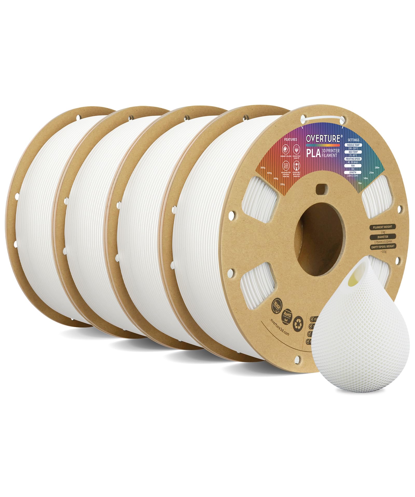 OVERTURE 4KG Bundle PLA Filament 1.75mm, Neatly