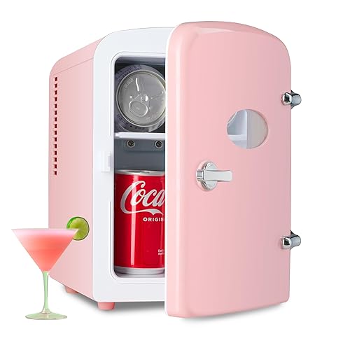 HealSmart Mini Fridge with Observation Window 4L/6 Can Portable Warmer & Cooler Compact Refrigerator, 100% Eco Friendly and Freon-Free, Pink