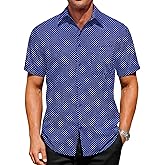 Runcati Mens Button Down Shirts Short Sleeve Wrinkle Free Dress Shirts Business Casual Polka Dot Print Shirt with Pocket