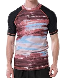 Mens Rash Guard Swim Shirts Short Sleeve UV Sun