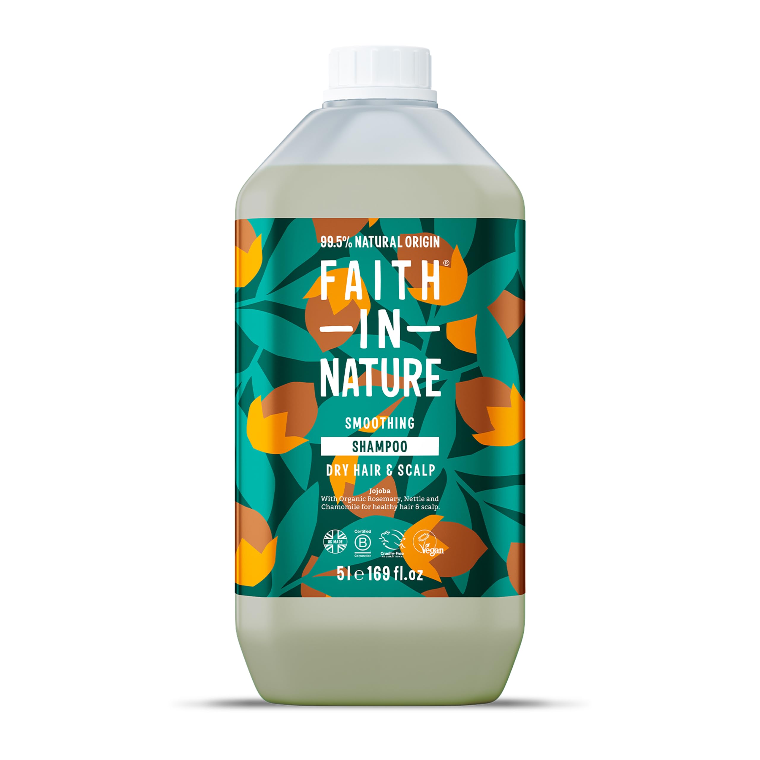 Faith In Nature Natural Jojoba Shampoo, Smoothing for Dry Hair & Scalp, Vegan & Cruelty Free, No SLS, Silicones or Parabens, 5L Refill Pack — image 1