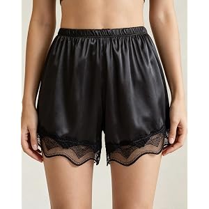 Women's Silky Lace Trim Safety Shorts, Smooth Satin Breathable Slip Shorts