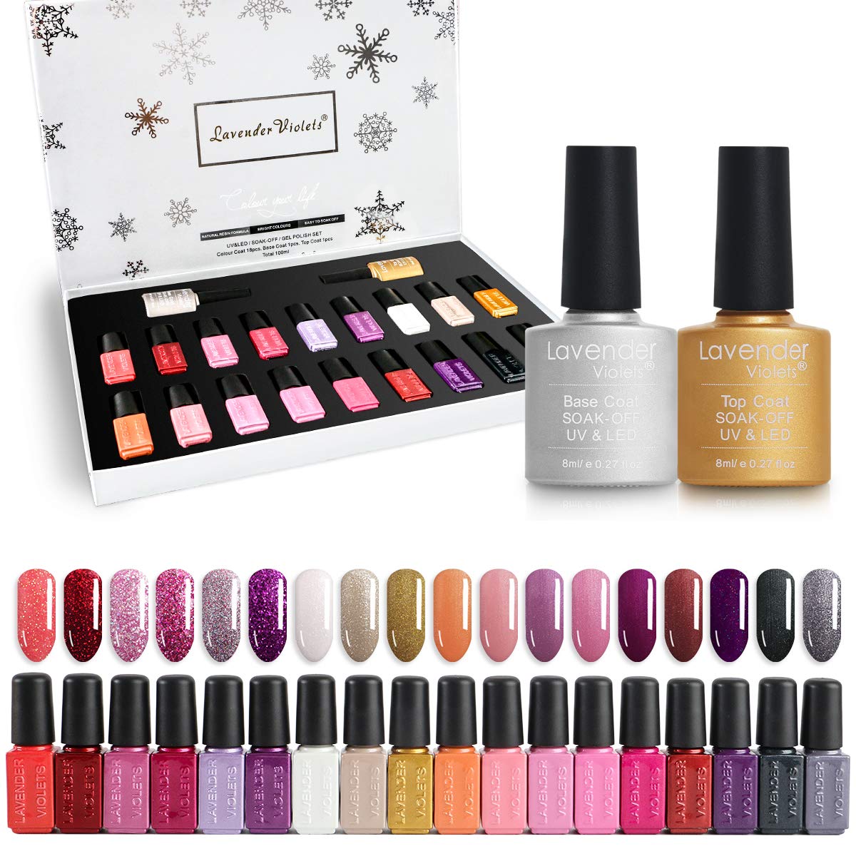 Lavender Violets Gel-Nail-Poish Kit 18-Color Soak off UV LED Nail Gel with No Wipe Base and Top Coat Long Lasting F985 : Beauty