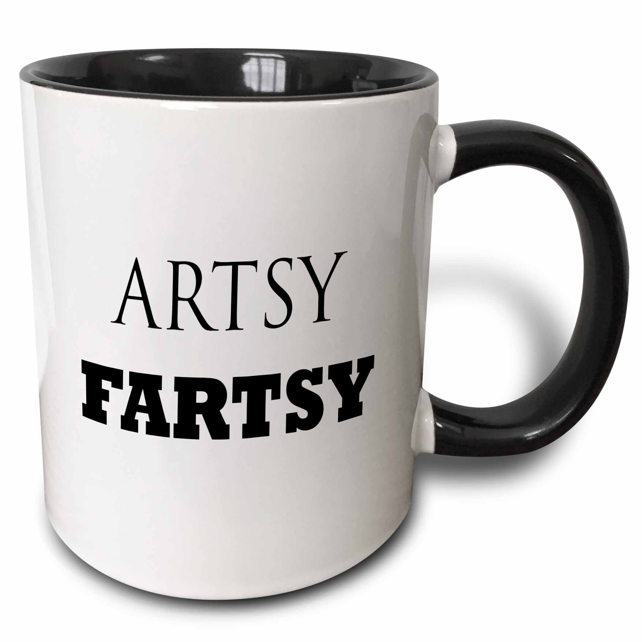3dRoseArtsy Fartsy, Text Background Two Tone Mug, 11 oz, Black/White