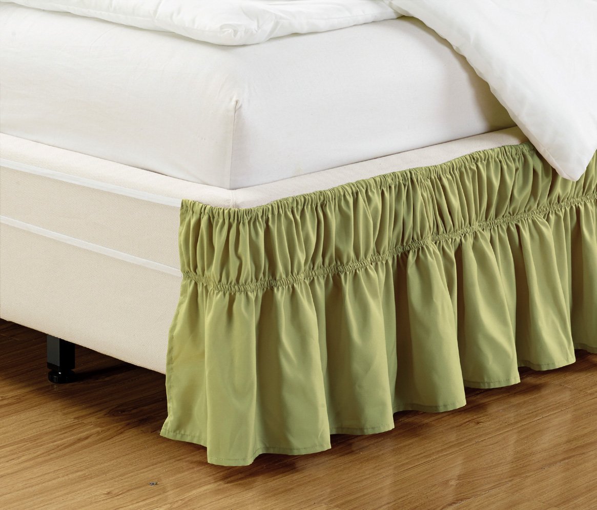Wrap Around 15 inch Fall Navy Blue Ruffled Elastic Solid Bed Skirt Fits All Queen King and Cal