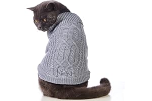 Jnancun Cat Sweater Keep Your Pets Cozy, 16 Color Turtleneck Knitted Sleeveless Cat Clothes, Winter Outfits for Cats & Small Dogs During Cold Seasons (Grey, Large)