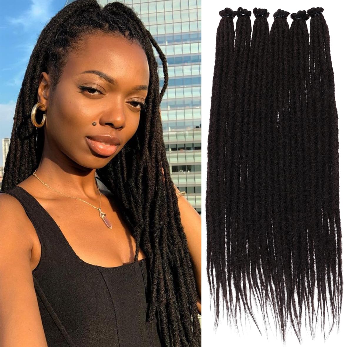 Leeven 18 Inch Dreadlock Extension 40 Strands Synthetic Single Ended Dreads Soft Handmade 0.6 Width Reggae Dreadlocks Black Hippie Dreads extensions /1B# โ image 1