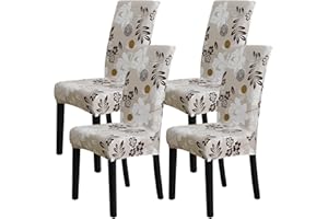 FORCHEER Chair Covers for Dining Chairs Set of 4,Beige Floral Stretch Dining Room Chair Cover Kitchen Parsons Chair Slipcovers (Pack of 4, Beige+Floral)