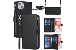 Jaorty Crossbody Case for iPhone 15 with Strap Lanyard,for iPhone 15 Phone Wallet Case for Women with Card Holder,Zipper Pock