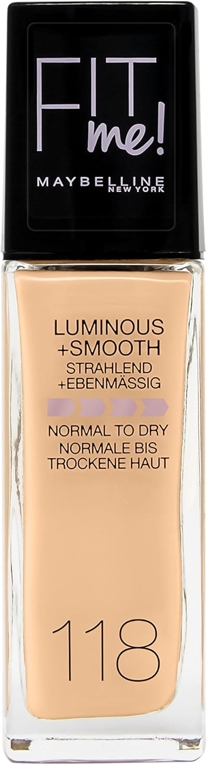 Maybelline New York Fit Me! Make-Up, Foundation with SPF18, for Flawless Skin All Skin Types, No. 118 Light Beige, 30 ml