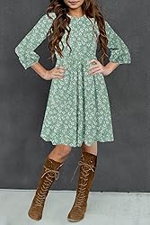 HOSIKA Girls Bohe Floral Dress Empire Waist Ruffle