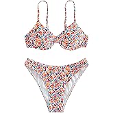 SweatyRocks Women's 2 Piece Bathing Suit Floral Underwire Push Up Bikini High Cut Swimsuit