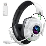Wireless Gaming Headset with Noise Canceling Microphone for PC, PS5, PS4, Switch, Mac,2.4 GHz Wireless & Bluetooth 5.4 Gaming Headphones, Cool RGB Lighting, 40Hr Battery, 50mm Drivers(Pure White)