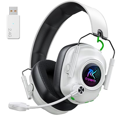 Wireless Gaming Headset with Noise Canceling Microphone for PC, PS5, PS4, Switch, Mac,2.4 GHz Wireless & Bluetooth 5.4 Gaming Headphones, Cool RGB Lighting, 40Hr Battery, 50mm Drivers(Pure White)