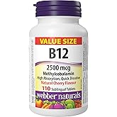 Webber Naturals Vitamin B12 2500 mcg, Quick Dissolve, 110 Tablets, Natural Cherry Flavour, Supports Energy Production and Met